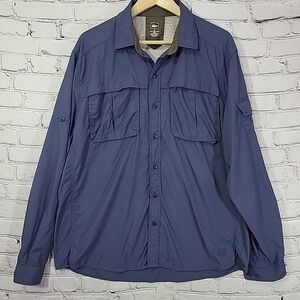 REI Fishing Short Mens Sz L Gray Button Front Nylon Hiking Outdoor